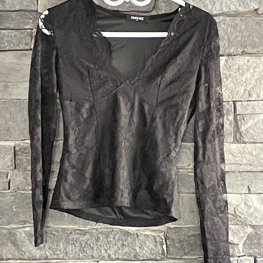 See through long sleeve lace top